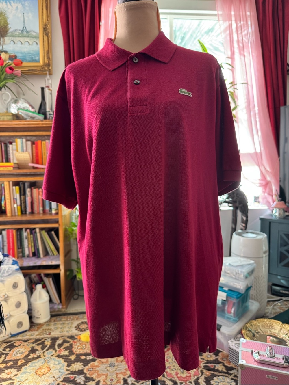 Lacoste Polo Shirt Mens Size 6 (XL) Burgundy Maroon Cotton Pique Crocodile Logo